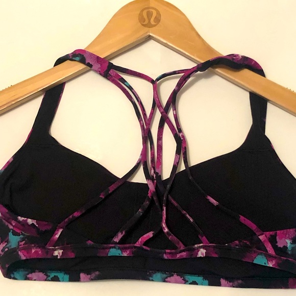 Lululemon 8 Free To Be Zen Bra Strappy Web Back Straps Multi Color Floral Purple - Picture 12 of 15